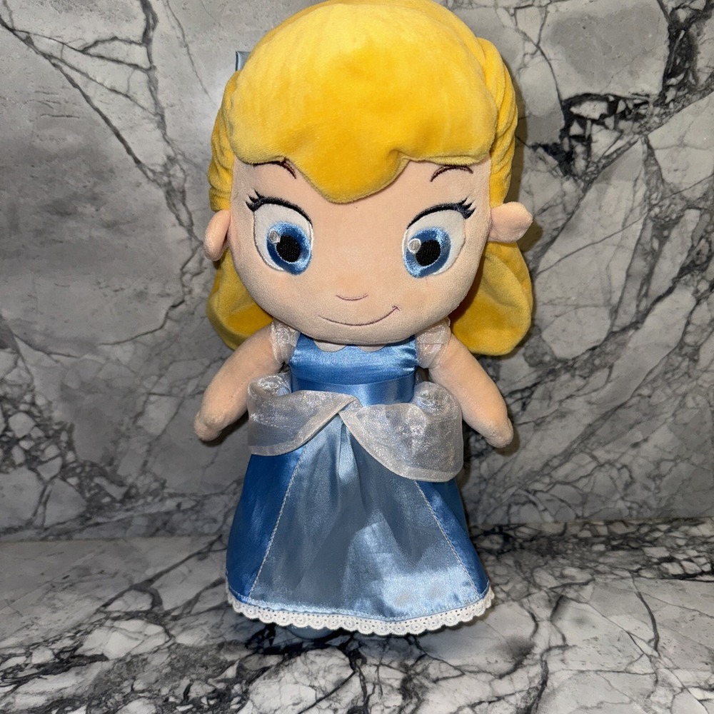 Disney Store Princess Cinderella Toddler Baby Plush Soft Doll Toy Blue Dress 13"
